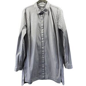 J Jill Women's Tunic Blouse M Tall Long Sleeve Side Slits Button Up Cotton Blend